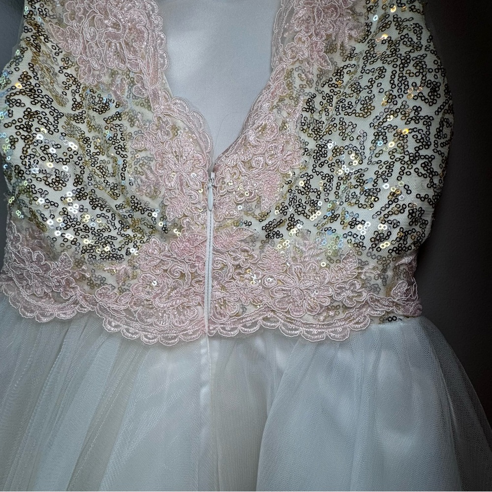 Flower Girl Dress Size 7 Pink Bow Sequin Tulle Princess Wedding Party Dress - Picture 6 of 10